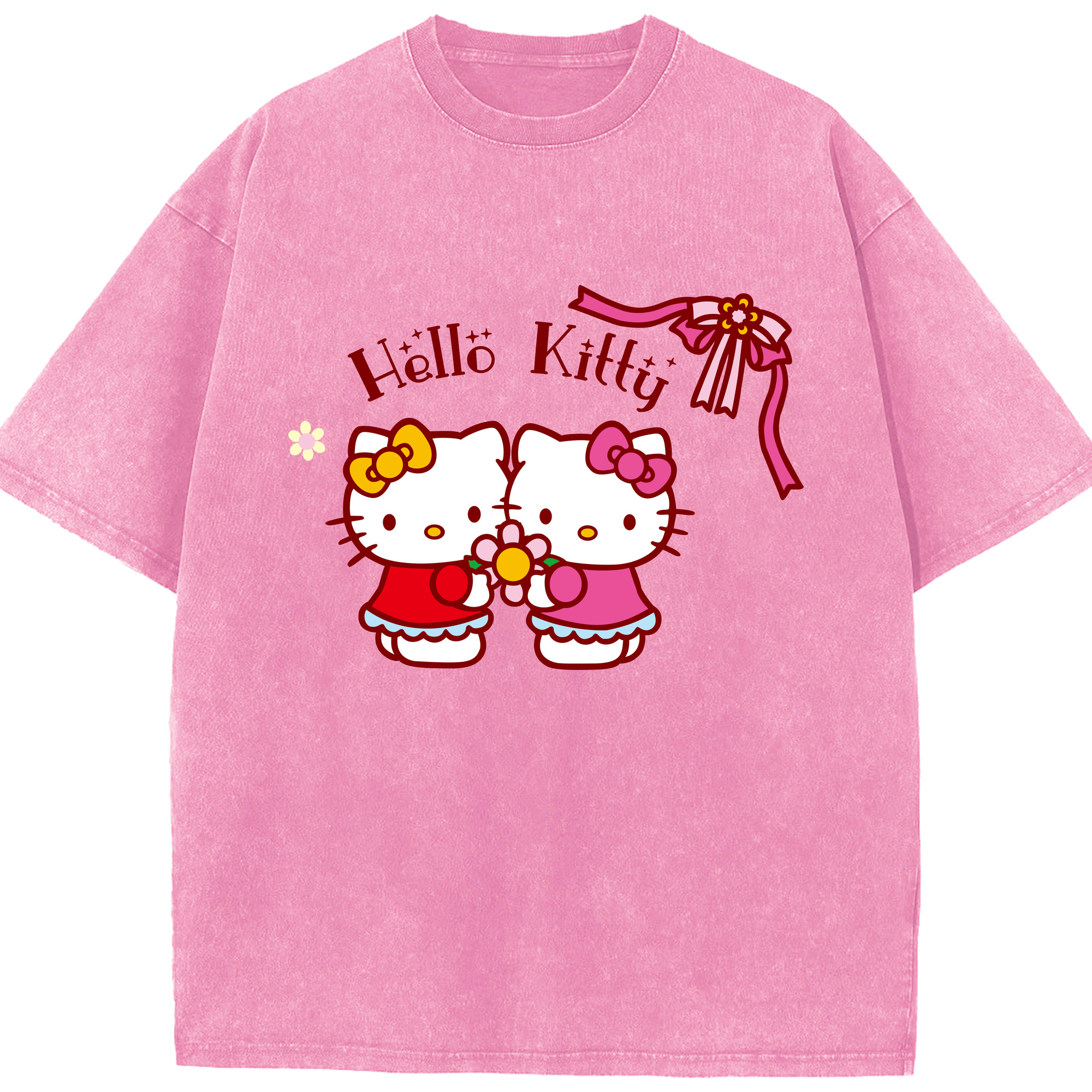 （画像用） Hello Kitty ハローキティ 綿100% ヴィンテージ風 半袖Tシャツ（フロントプリント）